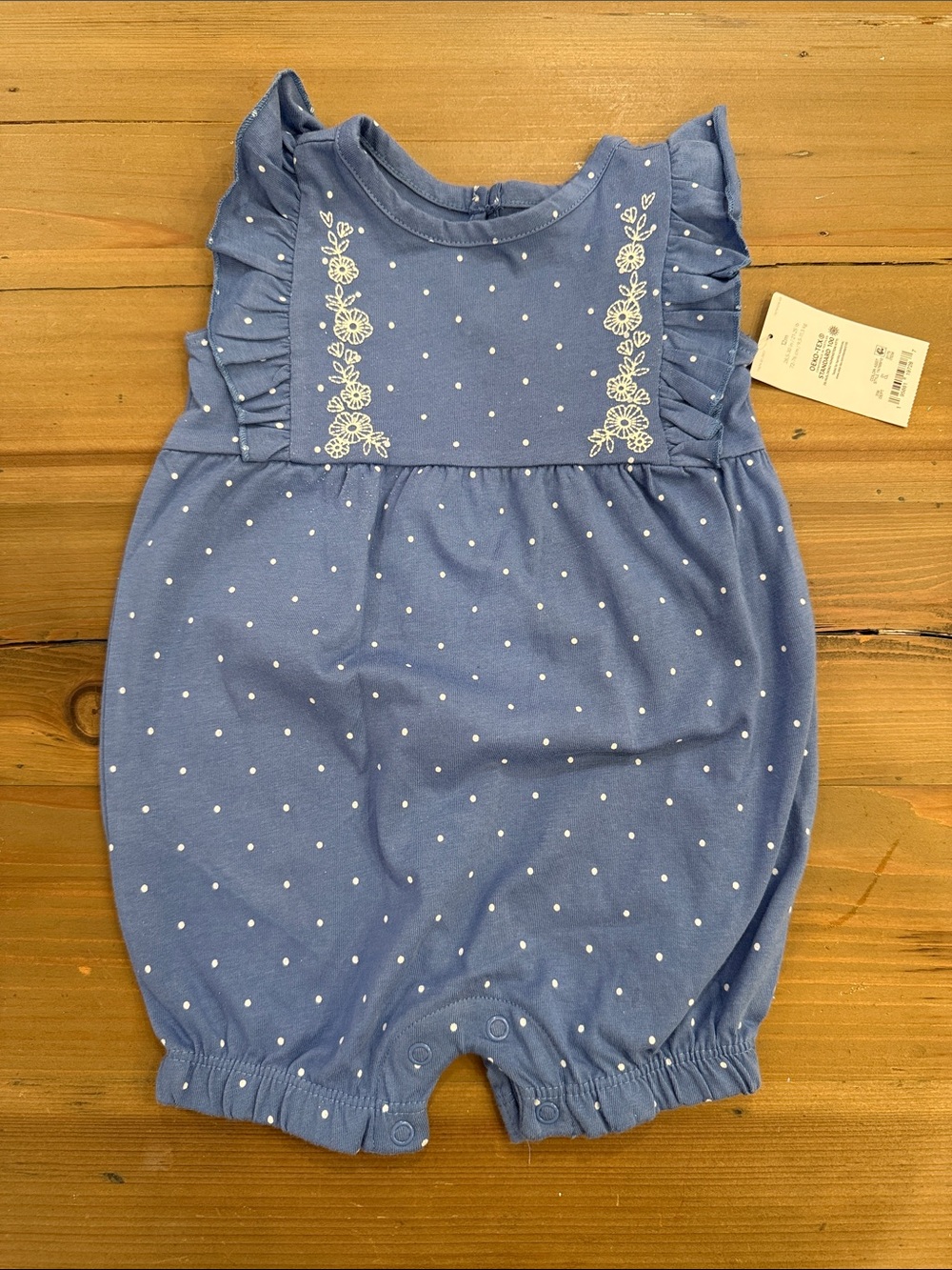 Carter's Blue Polka Dot Floral Embroidered Baby One-Piece